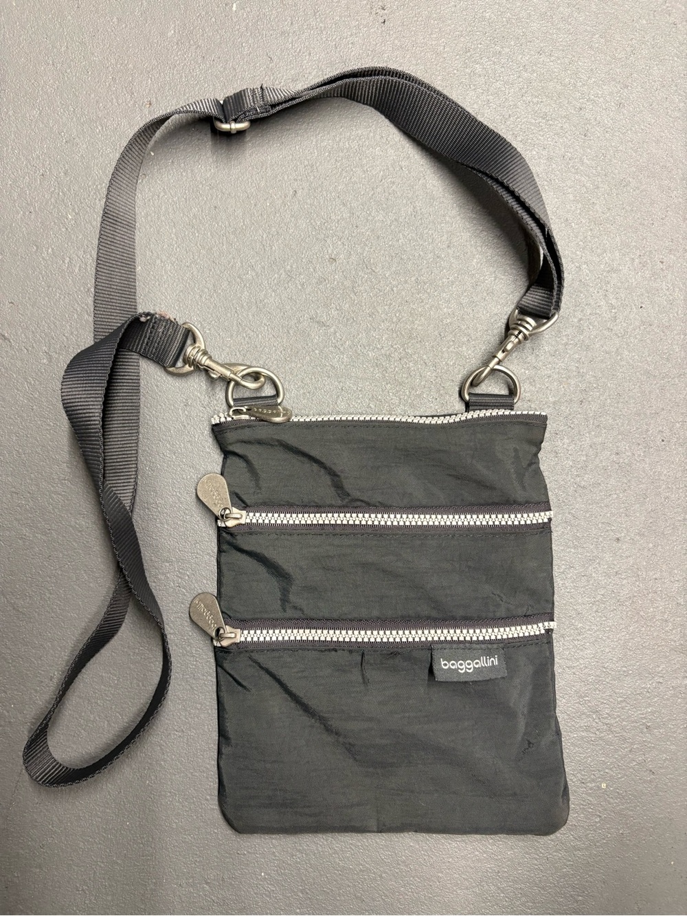 Baggallini Black Nylon Triple-Zip Crossbody Organizer